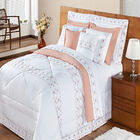 Kit Enxoval Queen 200 Fios Damasco Branco E Salmão Enxovais A