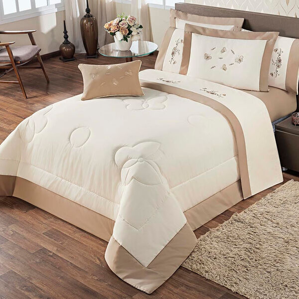 Kit Enxoval Queen Flora Palha E Bege Enxovais Aquarela 5 Peças