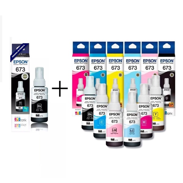 Kit Epson 673 Original T673 - 7 Refil De Tinta (2 Pretos E 1
