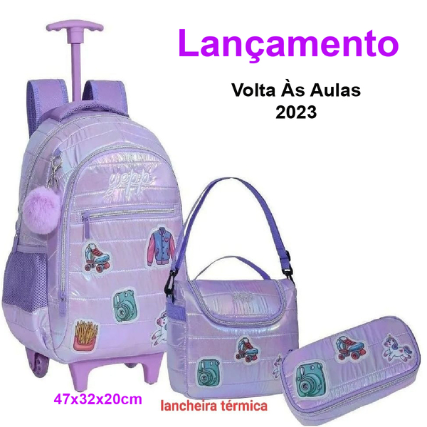 Kit Escolar Juvenil Holográfico 3 Peças Mif5305k Roxo