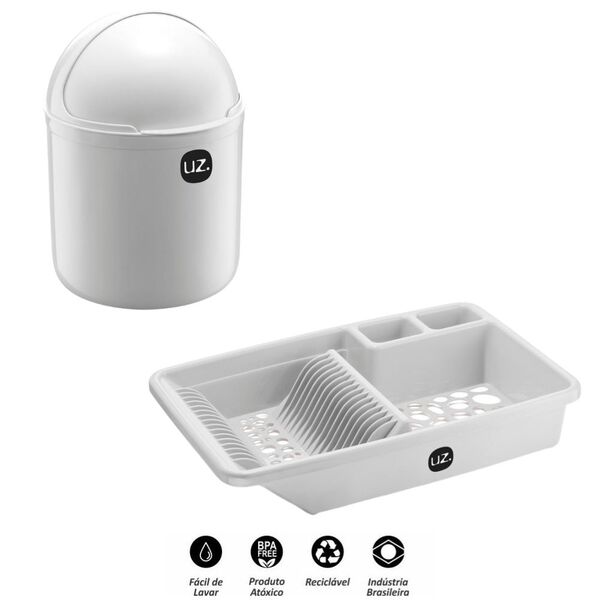 Kit Escorredor De Louça + Lixeira Para Pia De Cozinha Uz-k041