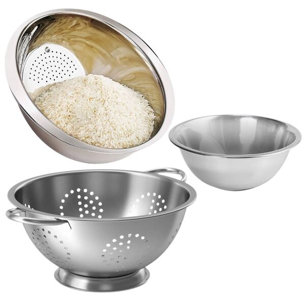 Kit Escorredores Multiuso Aço Inox Lavador De Arroz, Macarrão