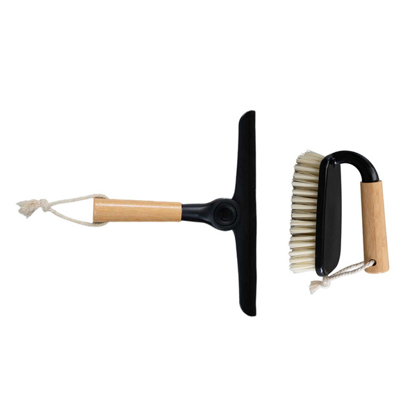Kit Escova De Limpeza Multiuso Com Cabo De Bambu E Rodo De Pi