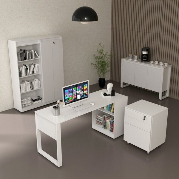 Kit Escritório 5 Peças Com 1 Escrivaninhas, 1 Gaveteiro, 1 Es