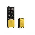 Kit Escritório C/livreiro E Gaveteiro Gávea Preto/amarelo