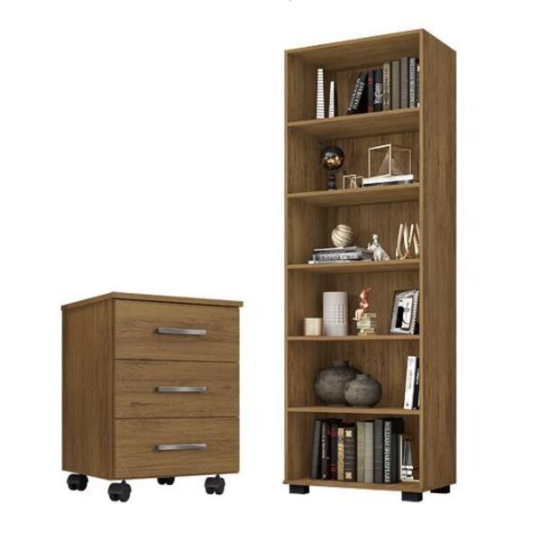 Kit Escritório Com Gaveteiro Petrópolis E Livreiro Office Fre