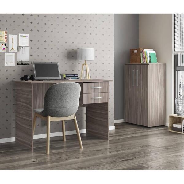 Kit Escritório Escrivaninha 2 Gavetas E Armário Marrom