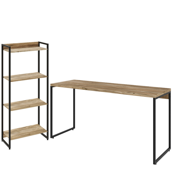 Kit Escritório Estante Areta 4 Prateleiras Mesa Industrial As