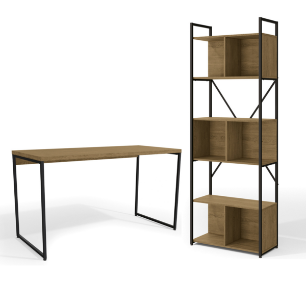 Kit Escritório Industrial: Estante 2m De 6 Nichos E Mesa Secr