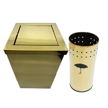 Kit Escritório Lixeira Basculante E Porta Guarda Chuvas Doura