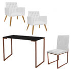 Kit Escritório Stan 2 Poltronas Capitonê Com Cadeira E Mesa I