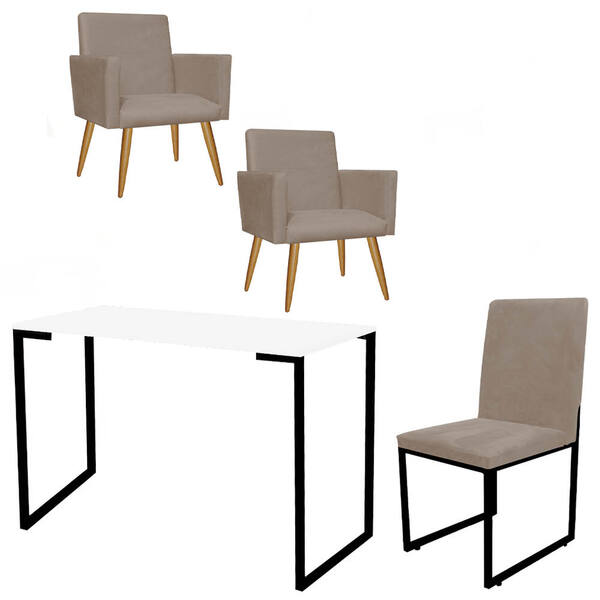 Kit Escritório Stan 2 Poltronas Com Cadeira E Mesa Industrial