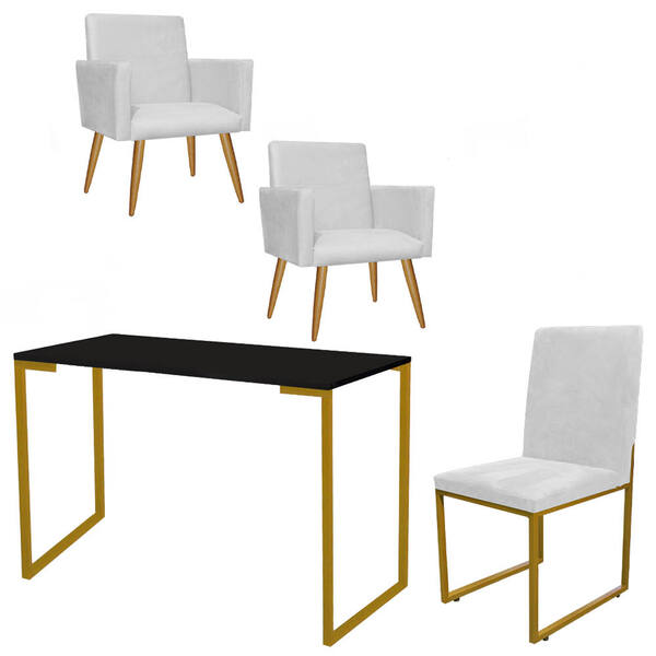 Kit Escritório Stan 2 Poltronas Com Cadeira E Mesa Industrial
