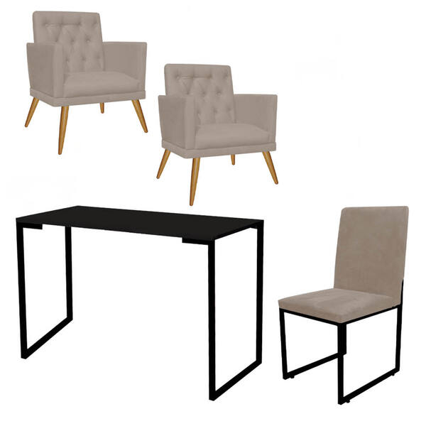 Kit Escritório Stan 2 Poltronas Maria Com Cadeira E Mesa Indu