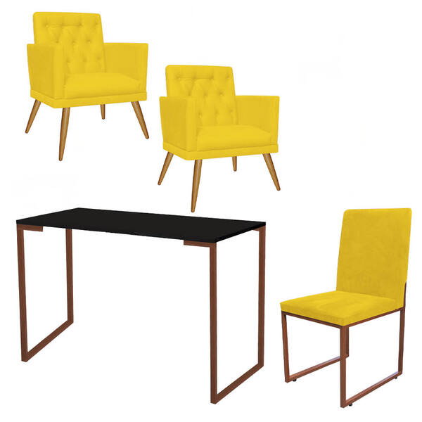 Kit Escritório Stan 2 Poltronas Maria Com Cadeira E Mesa Indu