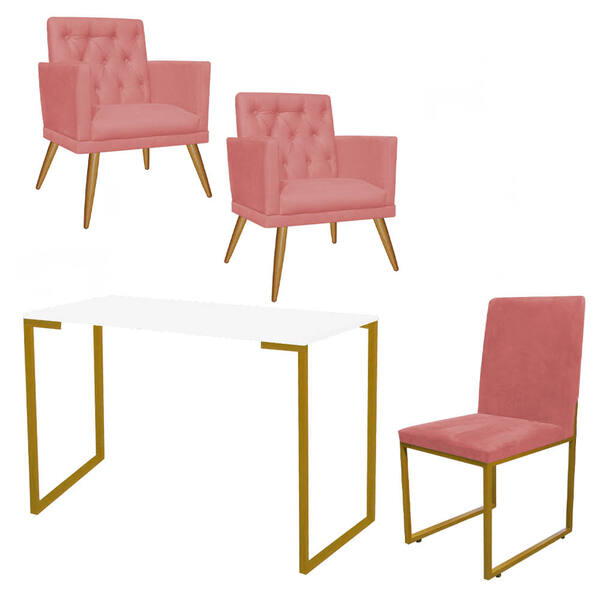 Kit Escritório Stan 2 Poltronas Maria E Cadeira E Mesa Indust