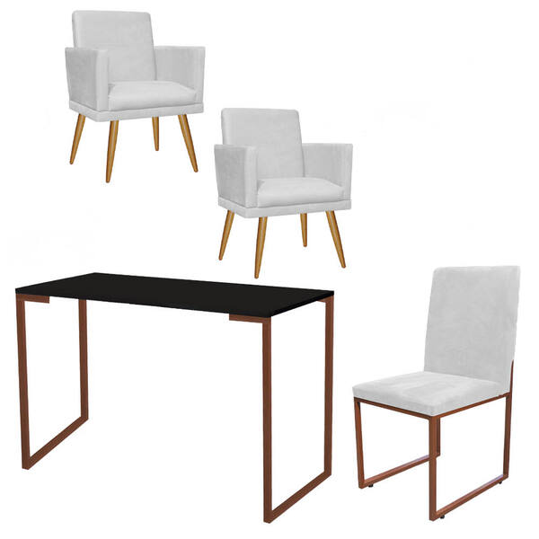 Kit Escritório Stan 2 Poltronas Rodapé Com Cadeira E Mesa Ind