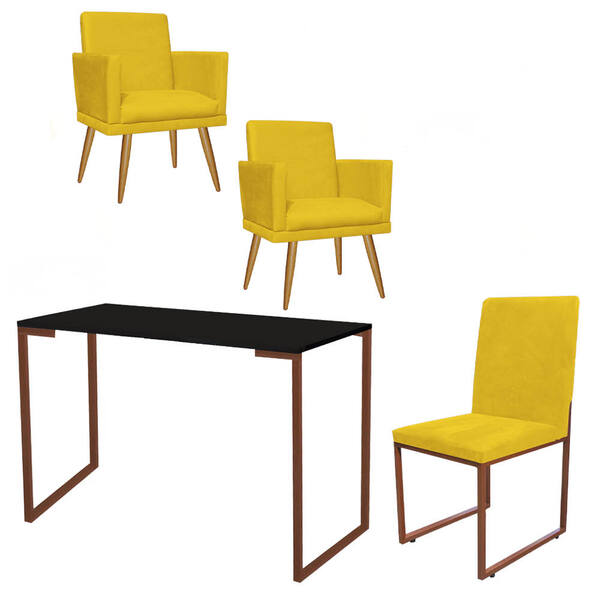Kit Escritório Stan 2 Poltronas Rodapé Com Cadeira E Mesa Ind