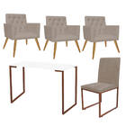 Kit Escritório Stan 3 Poltronas Capitonê Com Cadeira E Mesa I