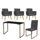 Kit Escritório Stan 3 Poltronas Com Cadeira E Mesa Industrial