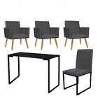 Kit Escritório Stan 3 Poltronas Com Cadeira E Mesa Industrial