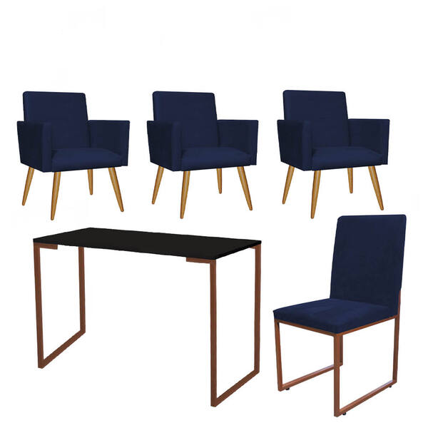 Kit Escritório Stan 3 Poltronas Com Cadeira E Mesa Industrial