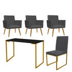 Kit Escritório Stan 3 Poltronas Com Cadeira E Mesa Industrial