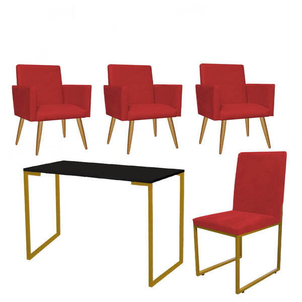 Kit Escritório Stan 3 Poltronas Com Cadeira E Mesa Industrial