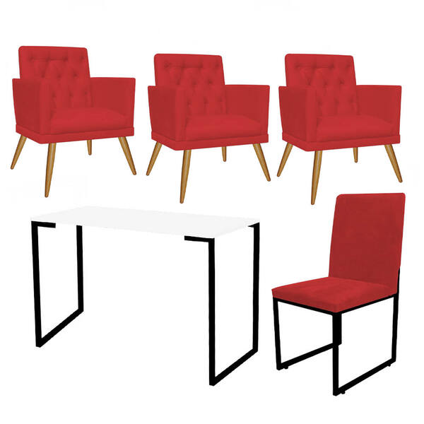 Kit Escritório Stan 3 Poltronas Maria Com Cadeira E Mesa Indu