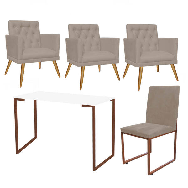 Kit Escritório Stan 3 Poltronas Maria Com Cadeira E Mesa Indu