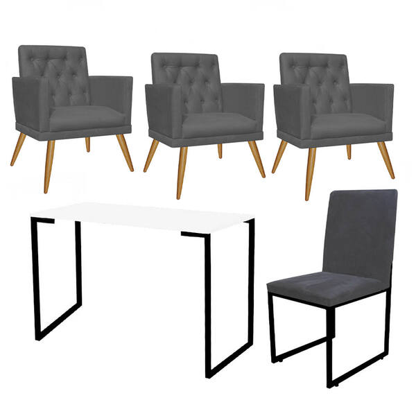 Kit Escritório Stan 3 Poltronas Maria Com Cadeira E Mesa Indu