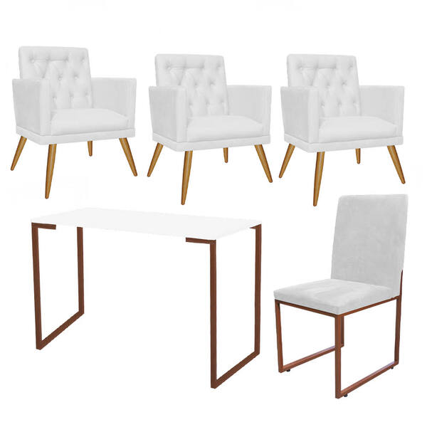 Kit Escritório Stan 3 Poltronas Maria Com Cadeira E Mesa Indu