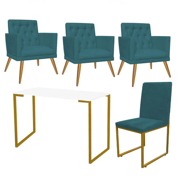 Kit Escritório Stan 3 Poltronas Maria E Cadeira E Mesa Indust