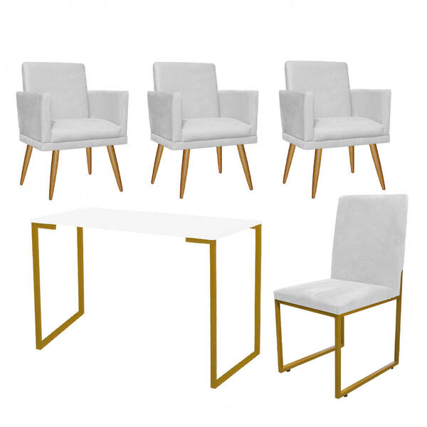 Kit Escritório Stan 3 Poltronas Rodapé Com Cadeira E Mesa Ind