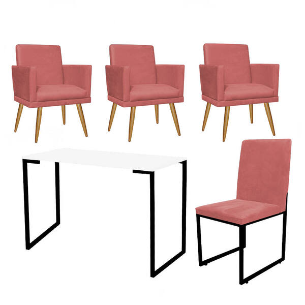 Kit Escritório Stan 3 Poltronas Rodapé Com Cadeira E Mesa Ind