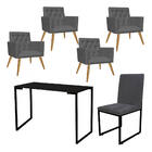 Kit Escritório Stan 4 Poltronas Capitonê Com Cadeira E Mesa I