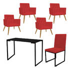 Kit Escritório Stan 4 Poltronas Capitonê Com Cadeira E Mesa I