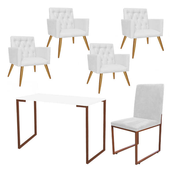 Kit Escritório Stan 4 Poltronas Capitonê Com Cadeira E Mesa I