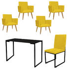 Kit Escritório Stan 4 Poltronas Com Cadeira E Mesa Industrial