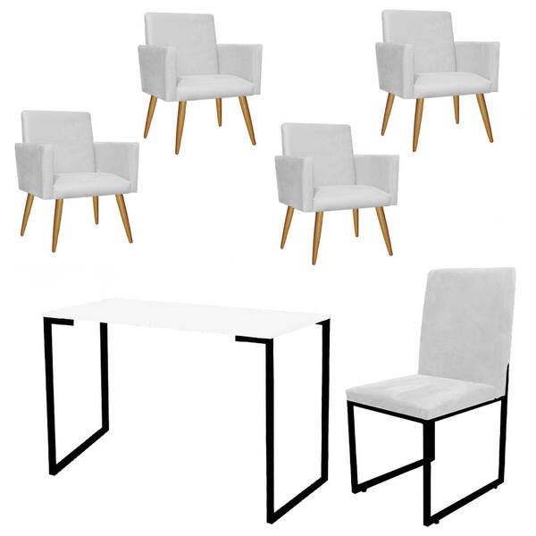 Kit Escritório Stan 4 Poltronas Com Cadeira E Mesa Industrial