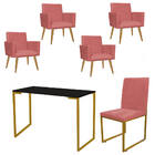 Kit Escritório Stan 4 Poltronas Com Cadeira E Mesa Industrial