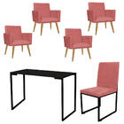 Kit Escritório Stan 4 Poltronas Com Cadeira E Mesa Industrial