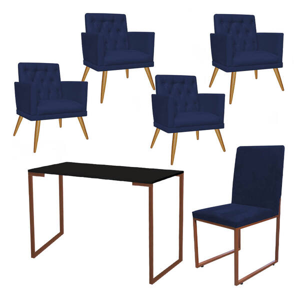 Kit Escritório Stan 4 Poltronas Maria Com Cadeira E Mesa Indu