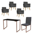 Kit Escritório Stan 4 Poltronas Rodapé Com Cadeira E Mesa Ind