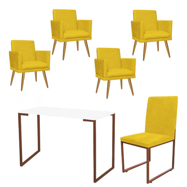 Kit Escritório Stan 4 Poltronas Rodapé Com Cadeira E Mesa Ind
