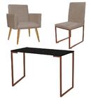 Kit Escritório Stan Poltrona Cadeira E Mesa Corino Bege