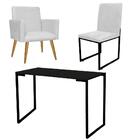 Kit Escritório Stan Poltrona Cadeira E Mesa Corino Branco