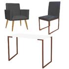 Kit Escritório Stan Poltrona Cadeira E Mesa Corino Cinza