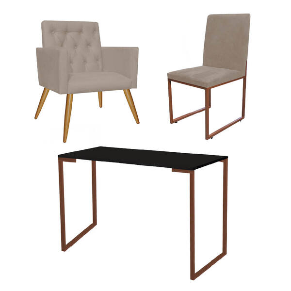 Kit Escritório Stan Poltrona Capitonê Com Cadeira E Mesa Indu