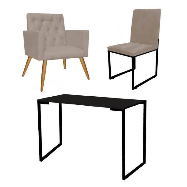 Kit Escritório Stan Poltrona Capitonê Com Cadeira E Mesa Indu